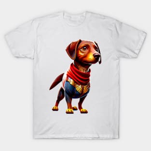 Canine Warrior: Dachshund in Heroic Battle Gear T-Shirt